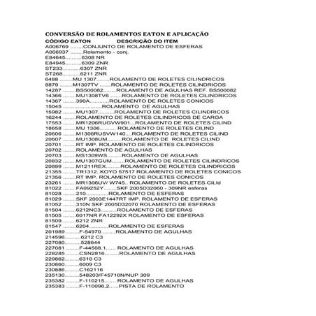 CONVERSÃO ROLAMENTOS EATON