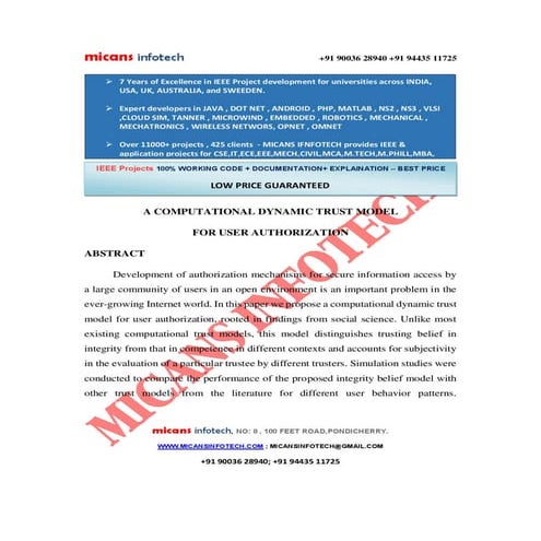 A COMPUTATIONAL DYNAMIC TRUST MODEL FOR USER AUTHORIZATION IEEE ...