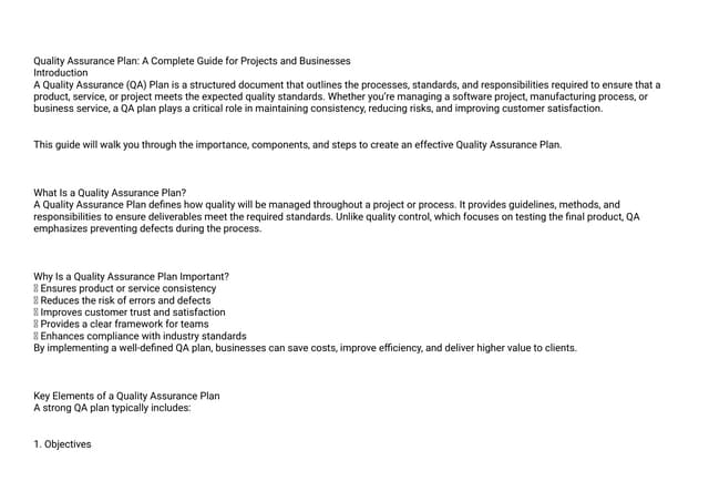 Quality Assurance Plan: A Complete Guide for Projects and Businesses
