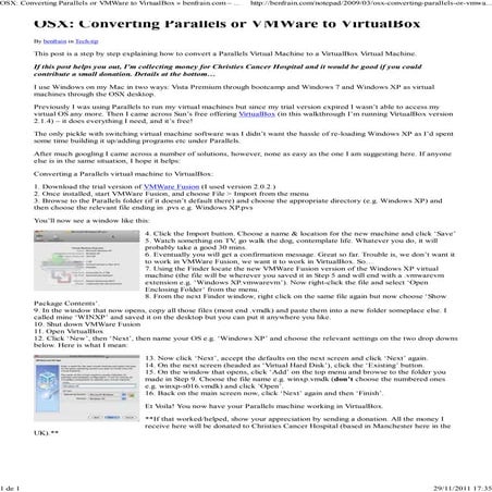 Converting parallels or vm ware to virtual box