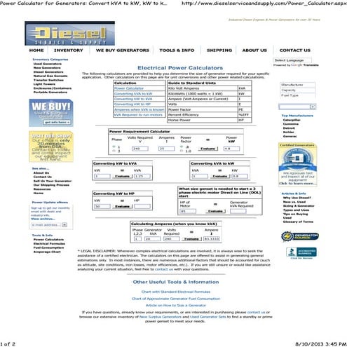 Convert k va to kw, kw to kva,