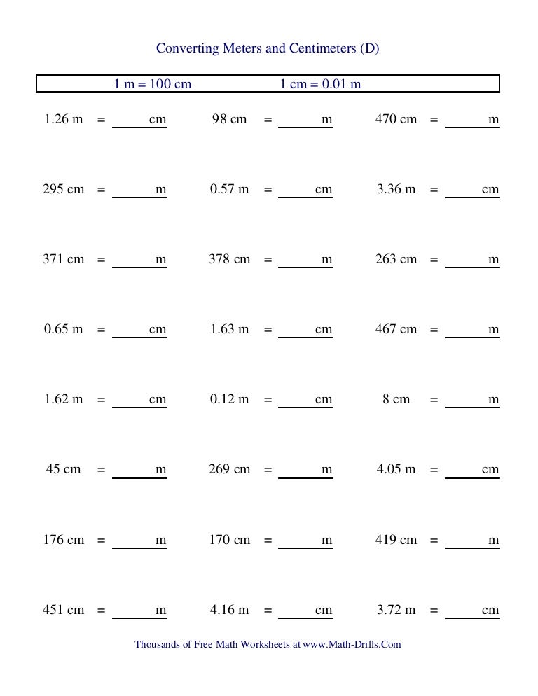 Convert Meters To Centimeters Chart