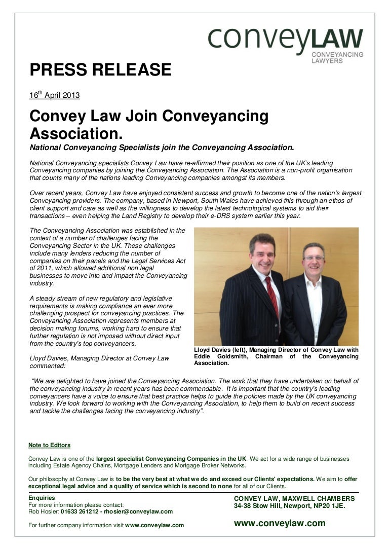 Convey Law Join Conveyancing Association Press Release
