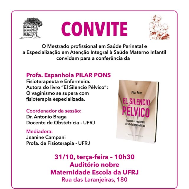 Convite para conferência: "O Vaginismo se supera com Fisioterapia Especializada" com Profa. Pilar Pons 