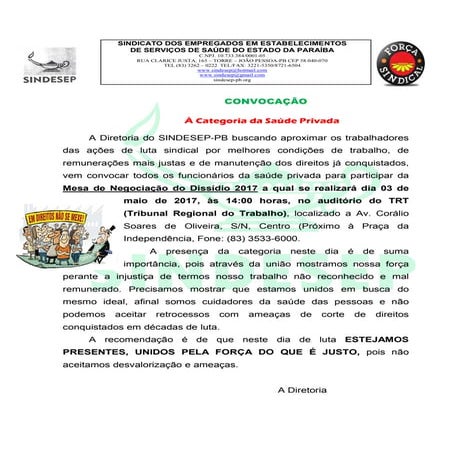 CONVOCAÇÃO à Categoria da Saúde Privada da Paraíba