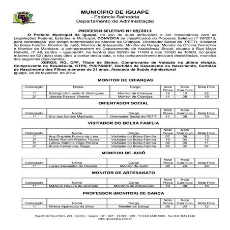 Convocação final processo 09 2013