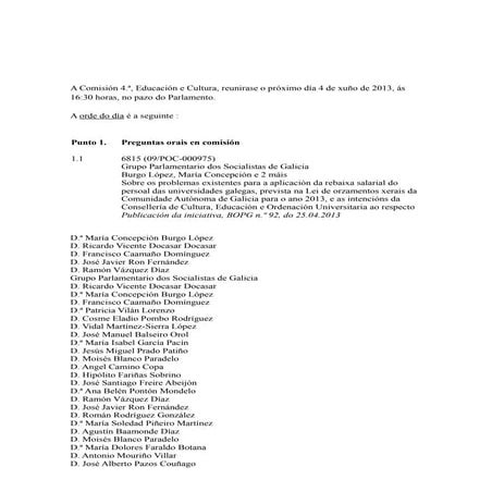 Convocatoria de Comisión 4.ª, Educación e Cultura para o día 4 de xuño de 2013 