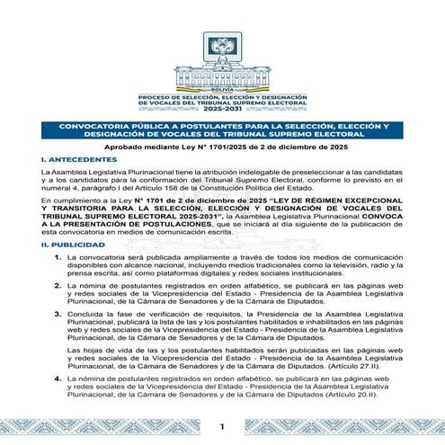 Convocatoria elección de vocales del TSE