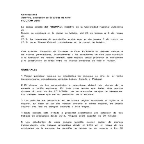 Convocatoria Aciertos FICUNAM 2015