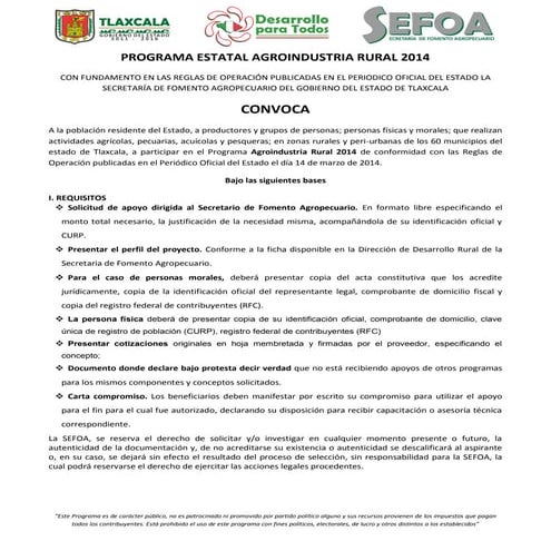 PROGRAMA ESTATAL AGROINDUSTRIAL RURAL 2014