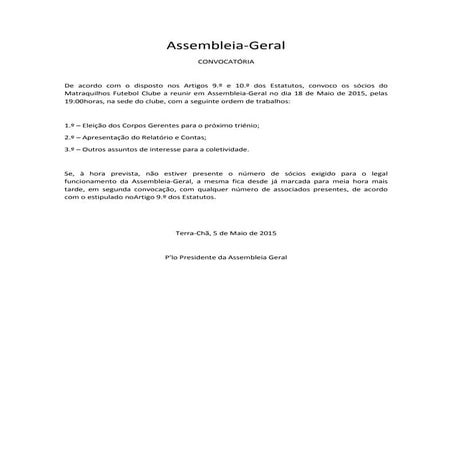Convocatoria Assembleia-Geral MFC