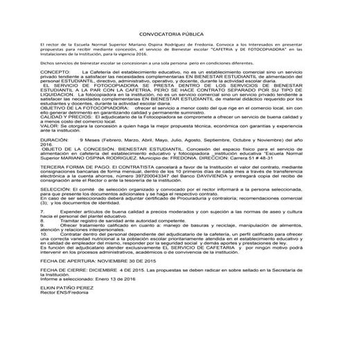 Convocatoria cafetería