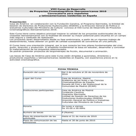 Becas para cursos Cinematográficos Iberoamericanos 2010