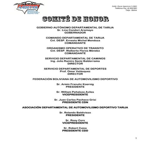 Convocatoria circuito tarija 2014