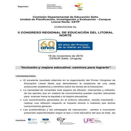 Convocatoria congreso 2016 litoral norte