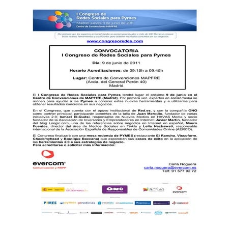 Convocatoria congreso redes sociales pymes