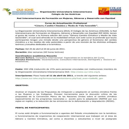 Convocatoria curso genero y cambio climatico