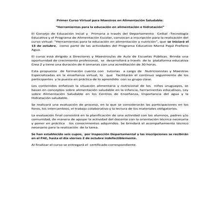 Convocatoria curso virtual  alimentacion saludable