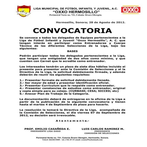 Convocatoria entrenadores de selecciones