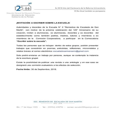 Convocatoria 2018: Escribir sobre la escuela