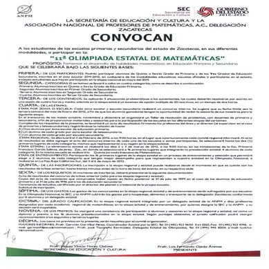 Convocatoria "Olimpiada Estatal de Matemáticas"