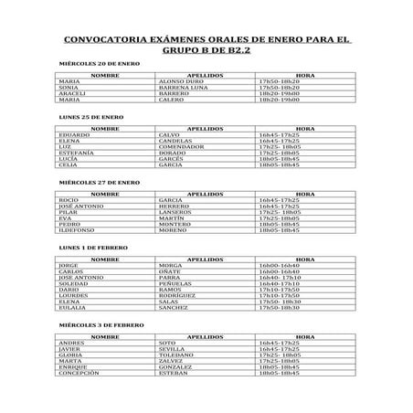 Convocatoria orales enero