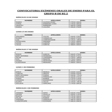 Convocatoria orales enero