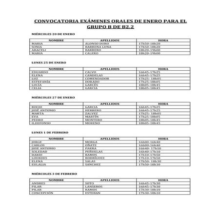 Convocatoria orales enero