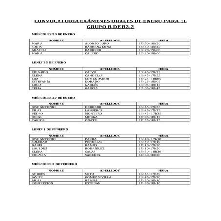Convocatoria orales enero