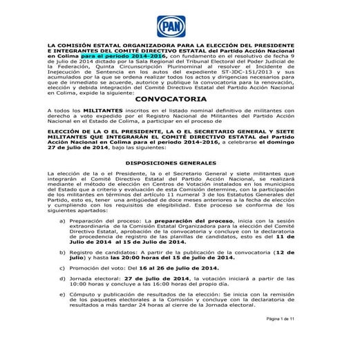 Convocatoria para la elección de la o el presidente  la o el secretario gener...