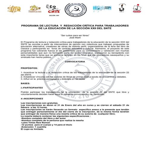 Convocatoria PROLECRIT 2015