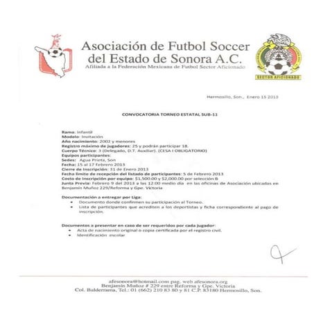 Convocatoria sub 11 (infantil mayor)