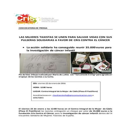 Convocatoria de prensa 'Mujeres taxistas contra el cáncer'