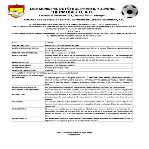 Convocatoria torneo apertura 2017