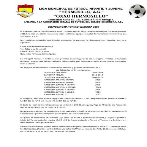 Convocatoria torneo clausura 2019