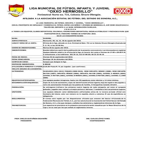 Convocatoria torneo de apertura 2016 