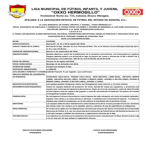 Convocatoria torneo de apertura 2018