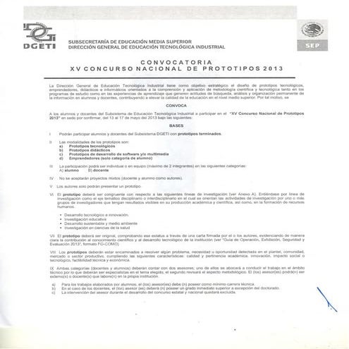 Convocatoria Concurso de Prototipos 2013