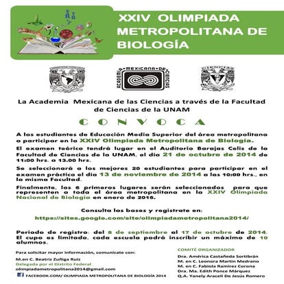 Convocatoria xxiv olimpiada_metropolitana_de_biología 2014 México DF