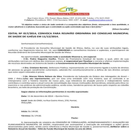 Convocau00 e7u00e3o CMSI  11 12-2014