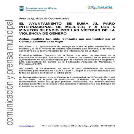 EL AYUNTAMIENTO SE SUMA AL PARO INTERNACIONAL DE MUJERES Y A LOS 5 MINUTOS SI...