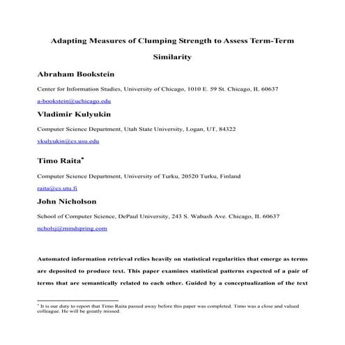 Adapting Measures of Clumping Strength to Assess Term-Term Similarity