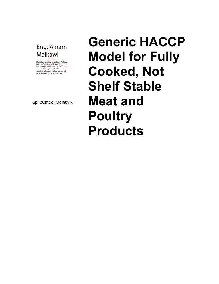 HACCP PLAN COOKED MEATNOT SHELF STABLE