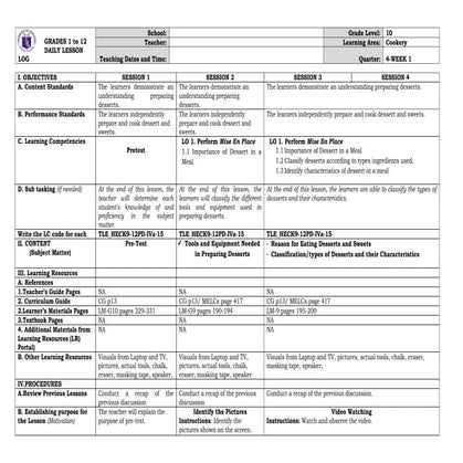 DETAILED LESSON PLAN IN COOKERY 9 | DOCX
