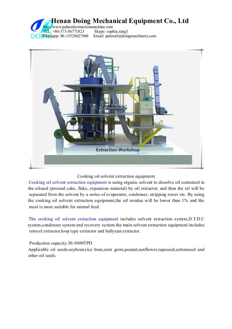 Cooking oil solvent extraction equipment