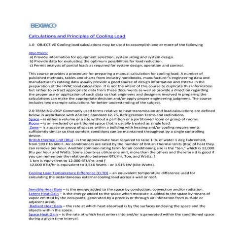 Calculations and Principles of Cooling Load | PDF