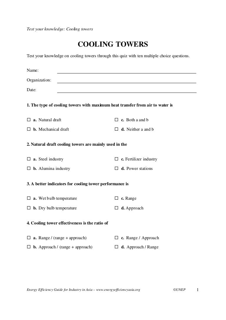 Cooling tower mcq