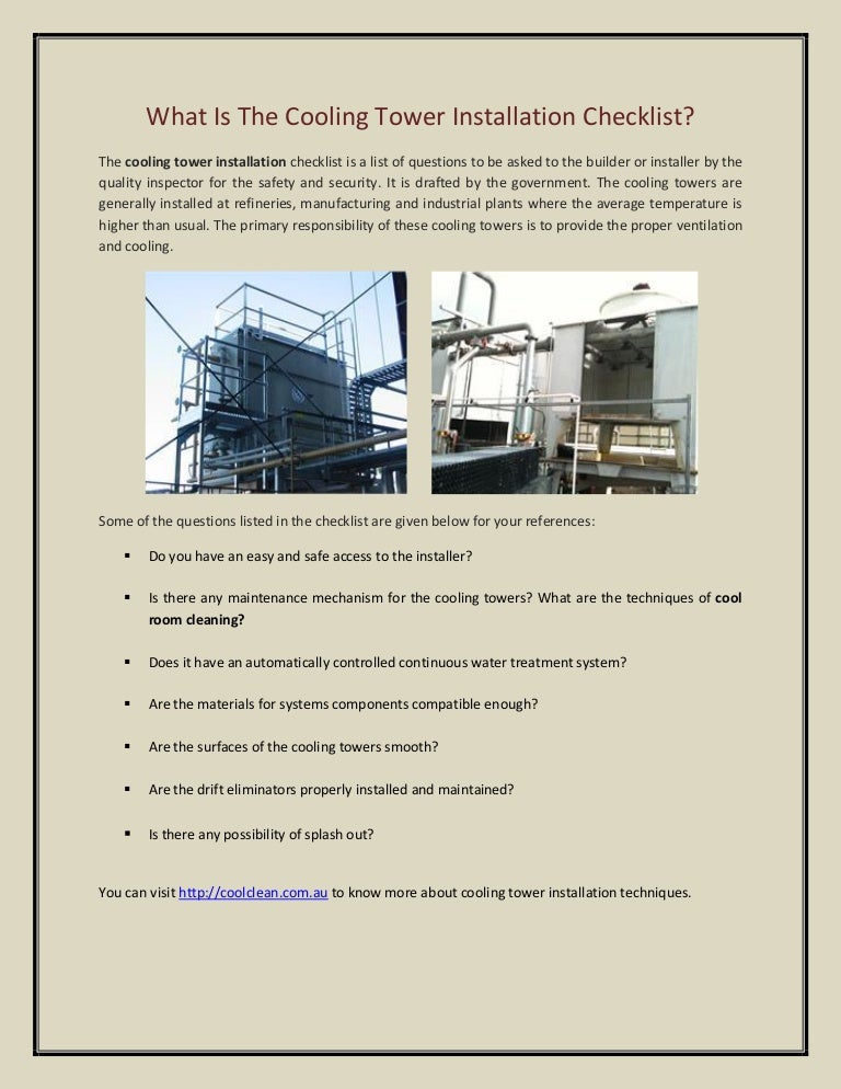 Cooling tower installation checklist
