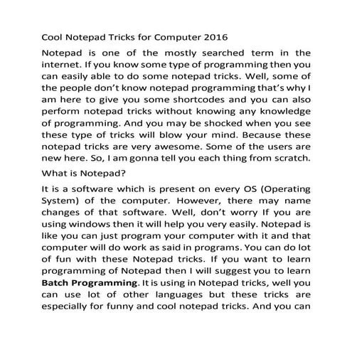 Cool notepad tricks for computer 2016 | PDF