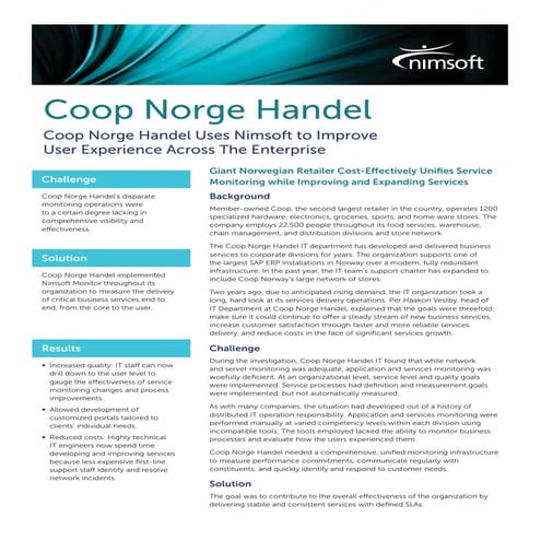 Coop Norge Handel Uses Nimsoft to Improve User Experience Across The Enterprise